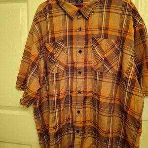 ECKO UNLTD SIZE 5XB SHORT SLEEVE BUTTON DOWN SHIRT BROWN AND ORANGE COLORS